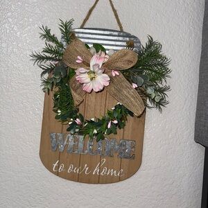 Charming Floral Welcome Sign with Burlap Bow